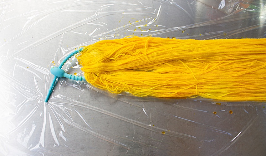 Lemon colored dyed yarn